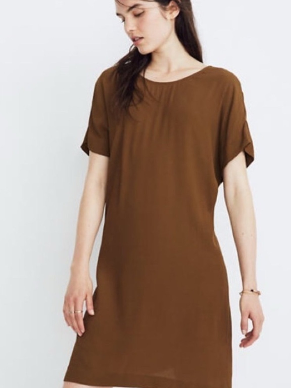 Madewell Brown Short-Sleeve Mini Shift Dress Resortwear minimalist cottagecore - Picture 3 of 11